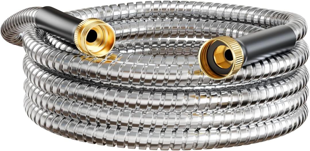 Short Garden Hose 10 ft, Male to Female Heavy Duty Stainless Steel Small Water Hose Extende Connector, Flexible No Kinks Leakproof 3/4 in Fittings, Lightweight Metal Leader Hose,MBT10S Model