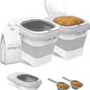 ANVS 2 Pack Dog Food Storage Container - Collapsible Dog Food Container with Airtight Lids, Scoop and 2.5L Small Pet Food Storage Container Dry Food For Dog, Cat and Other Pet Food (Grey, 30lbs)