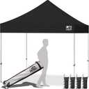 Eurmax USA 10x10ft Pop Up Canopy,Commercial Instant Tent for Outdoor Events,Patented No-Tip Rolling Storage Bag with 4 Sandbags,UV & Water Resistant,Heavy Duty Portable Shelter Gazebo,Black