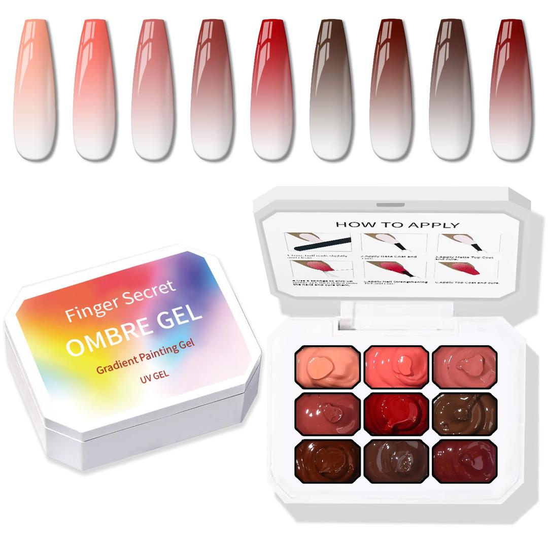 Sponge Pat Paint Nail Gel, 9 Colors Ombre Nails Gradient Gel Nail Blush Blooming Aura Nails Drawing Stripper Floral Painting Nail Art, No Wipe, UV/LED Curing (9 Colors E)