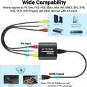 GINGIN RCA to HDMI,AV to HDMI Converter,Composite to HDMI Converter Compatible with WII,PS One,PS2,PS3,STB,Xbox,VHS,VCR,Blue-Ray DVD,with 3.3ft HDMI Cable