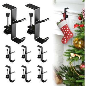 6 PCS 2 in 1 Mantel Hangers for Garland, NoDrill Fireplace Stocking Holder & Garland Hooks for Christmas Decor, Adjustable Clamp Fits 0.5"  8.5" Mantle, Holds 11 lbs
