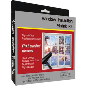 Insulating Film Window Kit to Keep Cold Out Window Shrink Film Insulator Kit (5 Windows)