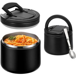 Soup Thermo for Hot Food Kids 14oz Lunch Containers with Buckle Lid Wide Mouth Hot Food Jar Vacuum Insulated Stainless Steel Bento Box Leakproof with Spoon(Black)