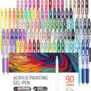 Gel Pens For Coloring, 90 Colors Retractable Colored Pens for Black Paper & White Paper, 0.7mm Fine Point Colorful Pens for Coloring, Writing, Drawing, Journaling, Note Taking, Office, Home