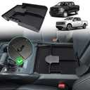BestEvMod for F150& Lightning Center Console Organizer,Insert Center Console Safe Box Tray Only Fit Installed OEM Safe Box Vault Compatible with 2021-2025 Ford F150 F-150 Lightning Accessories (Black)