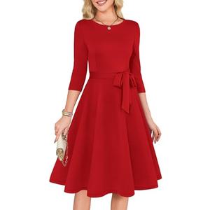 RUMIA Cocktail Dresses for Women 3/4 Sleeve Vintage Wedding Guest Dresses Tea Party Formal Dress Red XL