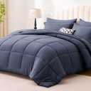 Love's cabin Full Comforter Set Indigo Blue, 7 Pieces Full Bed in a Bag, All Season Bedding Sets with 1 Comforter, 1 Flat Sheet, 1 Fitted Sheet, 2 Pillowcase and 2 Pillow Sham | Soft, Breathable, Lightweight, Comfortable