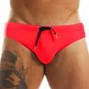 MIZOK Men's Swimwear Bikini Swimming Briefs Drawstring Swimsuits Board Surf Shorts Trunks (Large, Red)