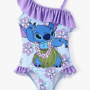 Disney Mickey and Friends Girls One Piece Swimsuits Ruffles Swimwear Beach Sport Bathing Suit, Color: Purple-1, Size: 10-11 Years