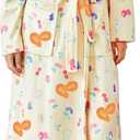 Women Fleece Fruit Print Robe Cute Robes for Women Spring Summer Lightweight Bathrobe Soft Flannel Gown with Belt, Large