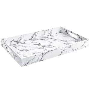 Home Redefined Modern Elegant 17.5"x12" Rectangle White Marble Faux Leather Decorative Tray Ottoman Coffee Table Perfume Living Room Kitchen Serving Tray Display Vanity with Handles for All Occasion's