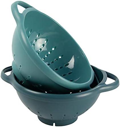 Crisp 2-Piece Mini Colander Berry Baskets With Handles - Food Strainers For Kitchen - Small Colander For Berries & Grape - Dishwasher Safe Berry Strainer - Made in the USA - Prussian Blue & Light Teal