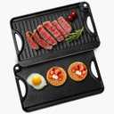 VEVOR Reversible Grill/Griddle, 14x8.5 inch Pre-Seasoned Cast Iron Griddle, Portable Rectangular Pan with Handle, Family Cookware for Indoor/Outdoor Stove Top Burner, Gas, Camping BBQ, Black