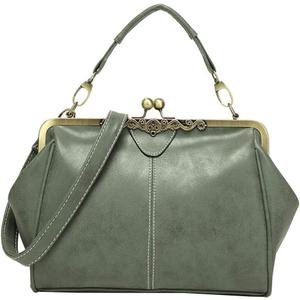 Women Vintage Small Retro Handbags Kiss Lock Crossbody Purse Frosted Leather Messenger Bag Tote (Green)