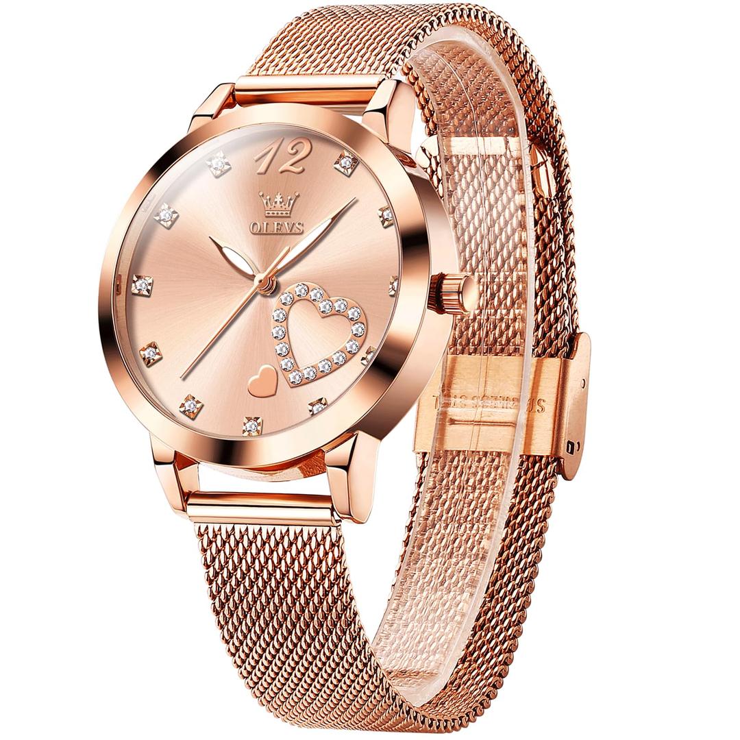 OLEVS Women Watches, Elegant Rose Gold Small Wrist Ladies Watch, Sophisticated Waterproof Mesh Bracelet Quartz Watch for Women