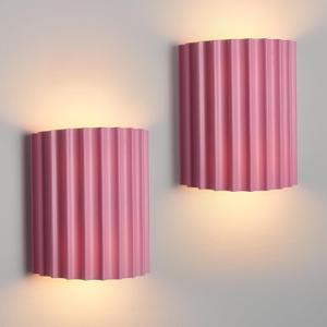Pink Resin Modern LED Wall Sconces Wall Lighting Set of 2, Indoor Hardwired Wall Mount Light Fixtures Lamp Up and Down for Living Room Bedroom Hallway Dining Room 