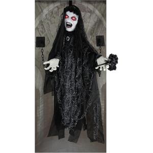 Haunted Hill Farm 4.3-Ft Animatronic Scary Demon Widow Door Greeter with Touch Activated Lights and Sound, Battery-Operated Indoor or Covered Outdoor Halloween Decoration