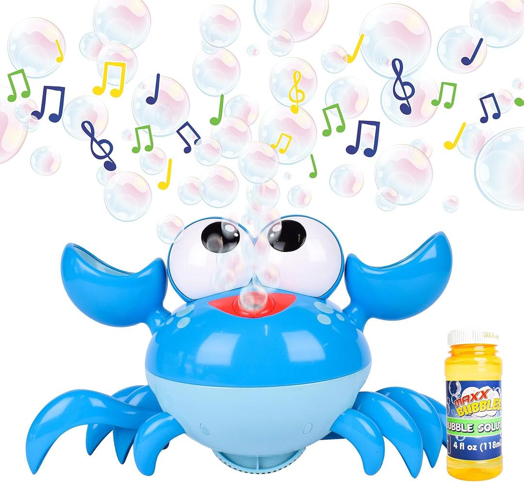 Dancing Crab Bubble Machine - Moving Bubble Blower for Kids | Lights Up and Plays Music | 4oz Bottle of Bubble Solution - Sunny Days Entertainment,Blue (Large)