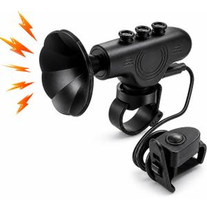 Electric Bike Horn, 120dB Waterproof Electronic Bicycle Bell with 300mAh Rechargeable Battery | Bicycle Horn for Handlebars | Easy Installation Bells for Adults, Kids Mountain Bike & Ebike - Black