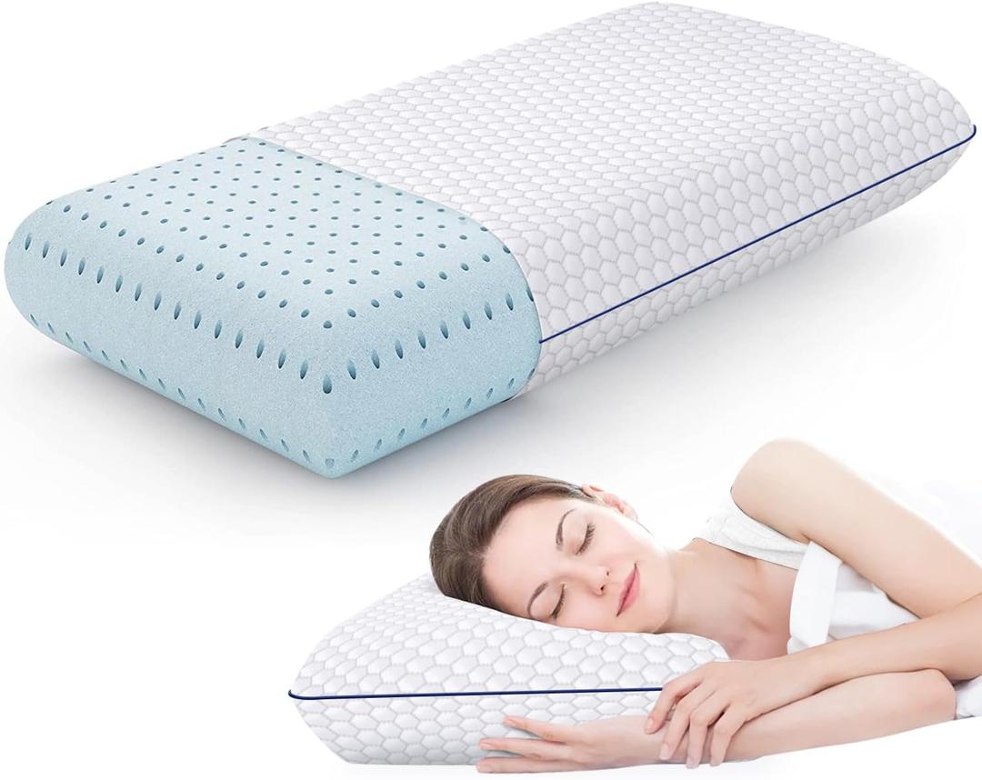 Memory Foam Pillows for Side, Back and Stomach Sleepers, Bed Pillow with Washable Cover and Breathable Mesh, Bed Pillow for Sleeping Queen Size (Grey)