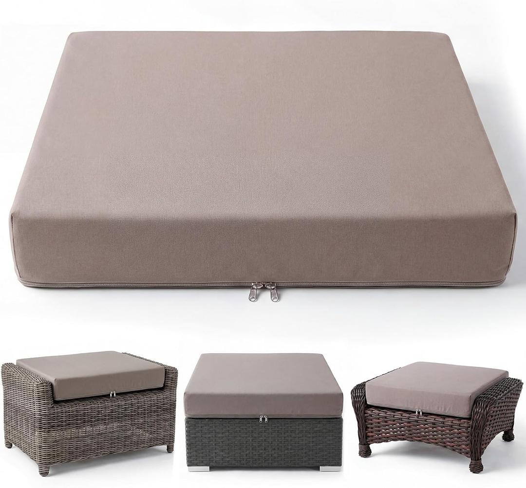 Outdoor Ottoman Cushion 23" x 19", 4" Thick High-Density Foam Replacement, Non-Slip Anti-Move Rubber Dot Base Patio Furniture Footstool Cushion, 3-Sided U-Zipper Washable Cover, Waterproof, 23*19*4in