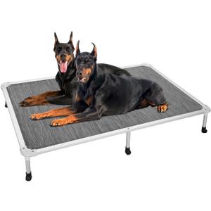 Veehoo Chew Proof Elevated Dog Bed - Cooling Raised Pet Cot - Silver Aluminum Frame and Durable Textilene Mesh Fabric, Unique Designed No-Slip Feet for Indoor or Outdoor Use, Black Silver, XX Large