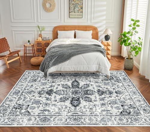 Area Rugs 8×10 Living Room Clearance 8×10 Boho Gray and White Rugs 8×10 No-Slip Low Pile Vintage Washable Rugs 8×10 Washable for Bedroom Farmhouse Living Room