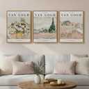 Framed Van Gogh Wall Art Set of 3, Neutral Beige and Soft Pink Canvas Prints, Vintage Landscape and Floral Paintings for Living Room Bedroom Dining Room Entryway Decor, 12x16 Inch