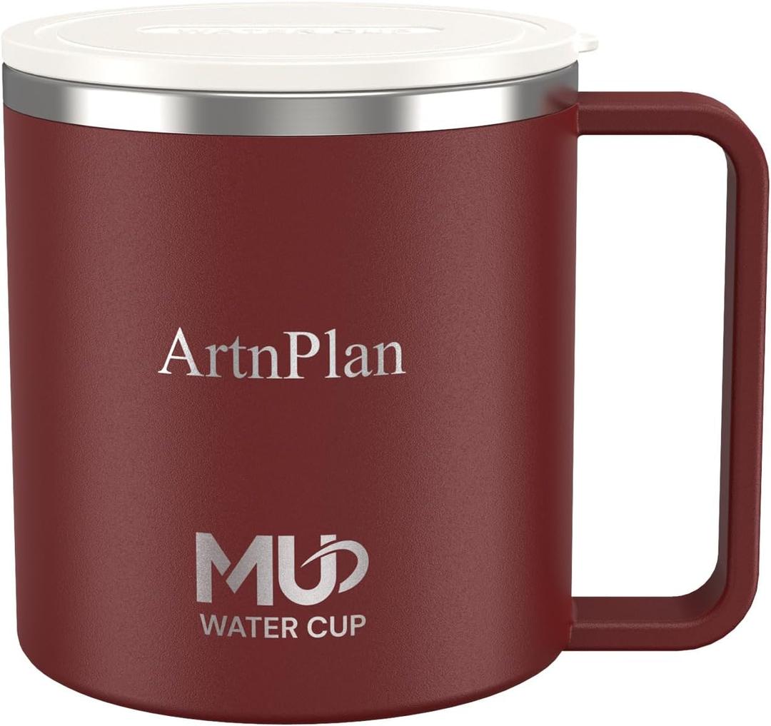 14oz Insulated Coffee Mug with Lid, Stainless Steel Coffee Mug with Handle, Double Wall Vacuum Tumbler, Leak-Proof Cup, Hot & Cold Drinks, Travel Mug for Christmas Gift, Car, Office, Camping