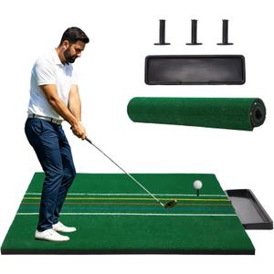 JFHID 5×4/ 5×5FT 𝙇𝙖𝙧𝙜𝙚 𝙏𝙝𝙞𝙘𝙠𝙚𝙣𝙚𝙙 Professional Golf Mats Practice Outdoor 𝙬𝙞𝙩𝙝 𝘼𝙪𝙭𝙞𝙡𝙞𝙖𝙧𝙮 𝙡𝙞𝙣𝙚, Golf Driving Turf Grass Matt Simulators for Home with 3 Tees and Tray