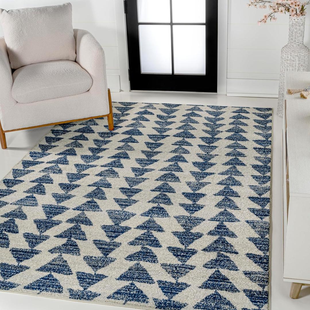 JONATHAN Y MOH206D-4 Aisha Moroccan Triangle Geometric Area Rug, Contemporary, Modern, Scandinavian, Minimalistic for Living Room, Dining Room, Bedroom, Kitchen, Cream/Navy, 4 X 6 (4' x 6' (Rectangular))