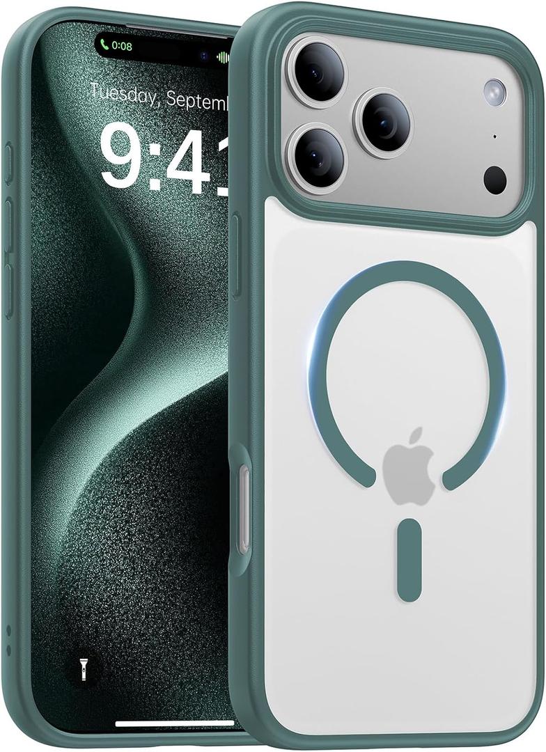 Magnetic for iPhone 17 Pro Max Case,[Anti-Slip][Compatible with MagSafe][Military Grade Drop Protection] Shockproof Protective Translucent Phone Case for iPhone 17 Pro Max Case,Night Green