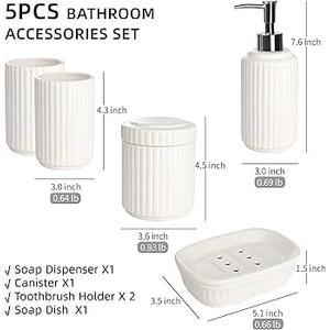White Bathroom Accessory Set 5PCS, Ceramic Bathroom Accessories Set, Classic Design Bathroom Accessories Sets Complete, Home Apartment Modern Bathroom Decor Vanity Countertop, ANTIS'S HOME