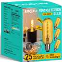 AMDTU LED Edison Vintage Light Bulbs 25 Watt Equivalent 4W E26 Base Amber Warm Yellow Filament Non Dimmable T45 Tubular Bulb Soft Warm 2200K 4 Pack 200 Lumens Ideal for Lamps, Pendants, Wall Sconces