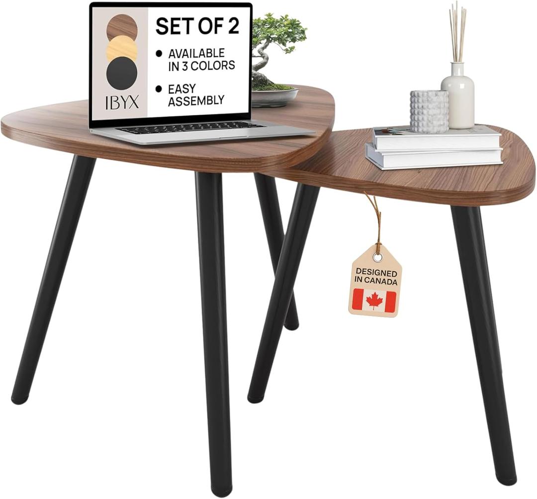 Ibyx Triangle Nesting Coffee Table - Set of 2 End Tables with Non-Slip Pad - Stylish & Modern Side Tables for Living Room, Bedroom or Balcony (Natural, Acacia)