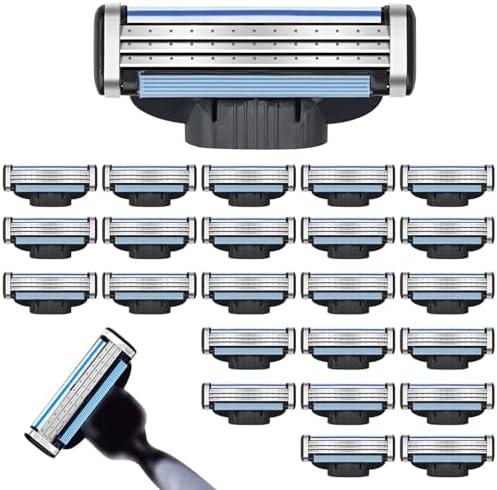 Razor Blade Refills for Men - 24PCS Compatible with Mach3 Razors, Dual Lubrication Blades for Extra Close & Comfortable Shave
