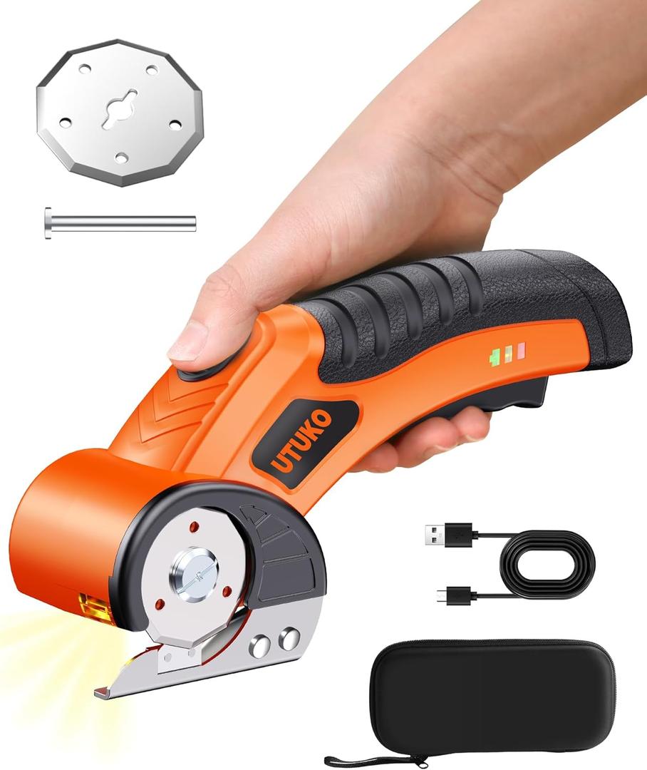 Electric Cardboard Cutter – Upgraded High-Power 800RPM Brushless Motor, 3500mAh Cordless Rechargeable Electric Scissors, Heavy Duty Box Cutter for Cardboard, Carton Mat Cutter Blades orange