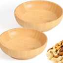 Small Bamboo Wooden Bowls Set of 2, Round Shallow Serving Bowls for Charcuterie/Fruit/Candy, 4 Inch Handmade Dipping Dishes for Spice/Salsa/Tomato Sauce