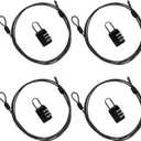 Cable Lock Double Loops 5Ft Long Black Security Cable with Lock, Bike Locks Cables 2.5mm Braided Steel Coated Safety Cables Wire for Luggage, Outdoor, Clothesline (4 Pack)
