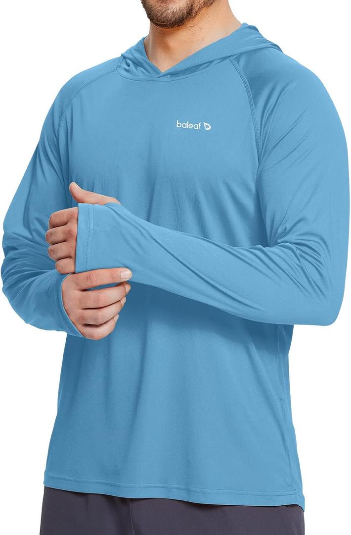 baleaf Men's Sun Protection Hoodie Shirt UPF 50+ Long Sleeve UV SPF T-Shirts Rash Guard Fishing Swimming Lightweight (Blue, XXXL)
