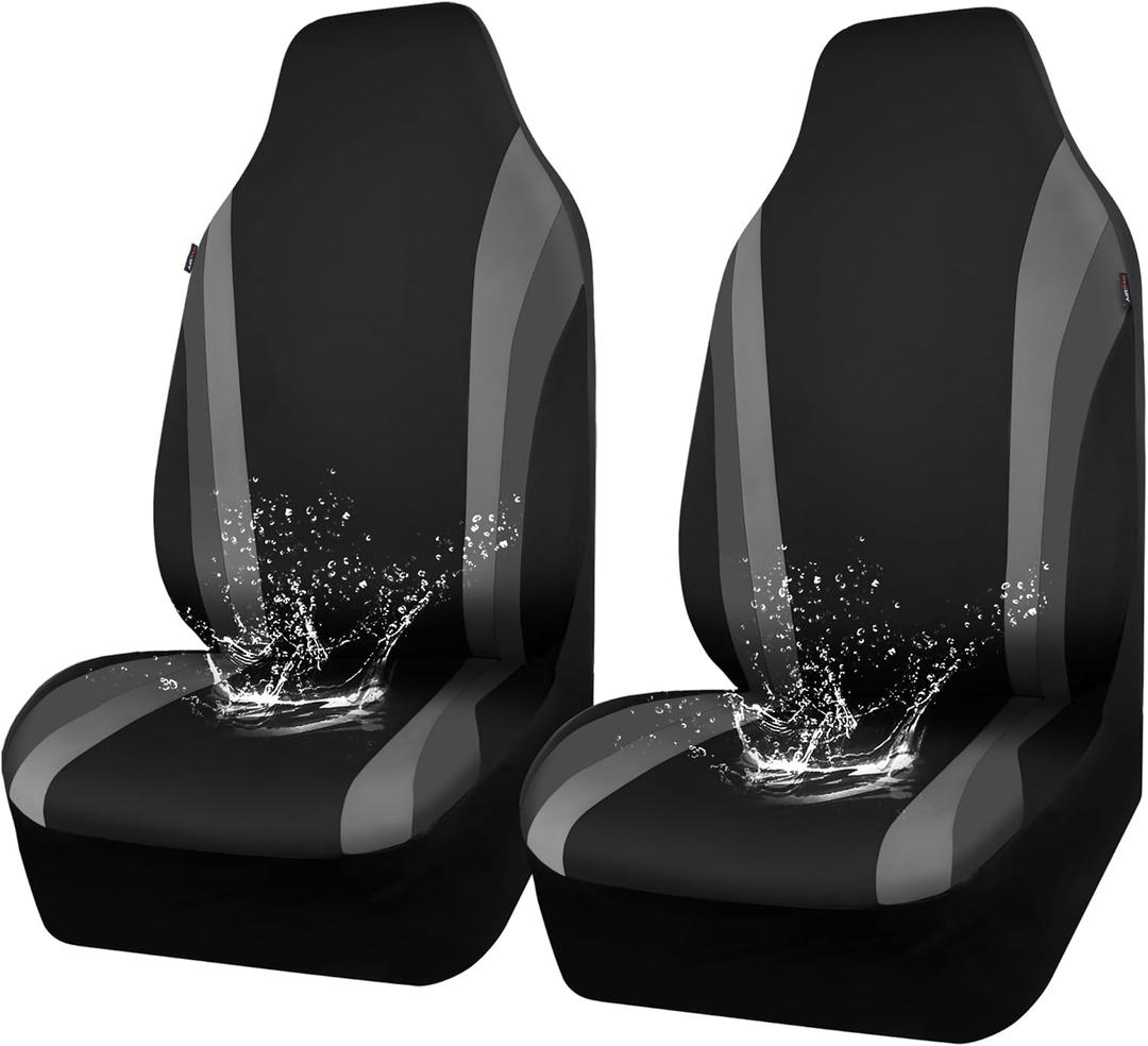 CAR PASS AquaShield Neoprene Waterproof Car Seat Covers for Front Seats Only, High Back Bucket Seat Cover,Airbag Compatible,Line Rider Seat Covers Universal Fit for Truck Van SUV (Black and Gray)