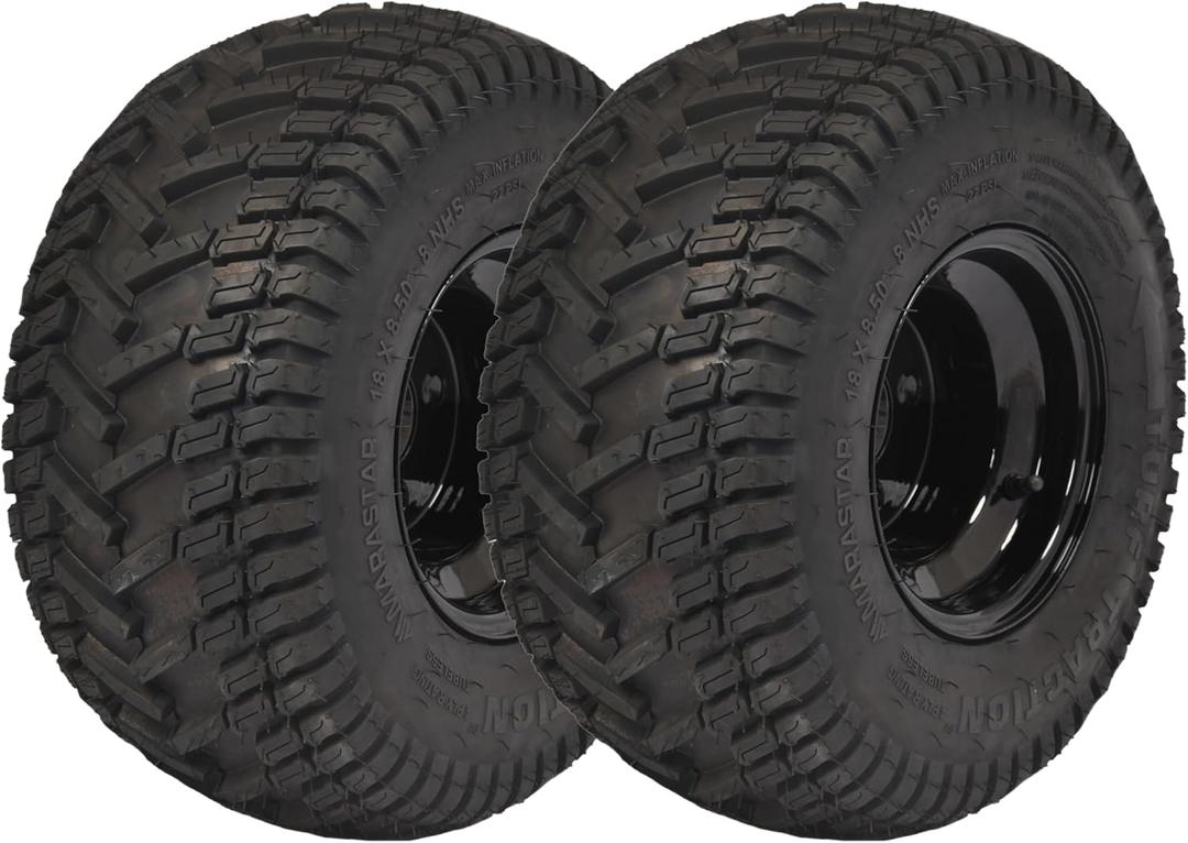 Marastar Turf Traction 18x8.50-8 Tire and Wheel Assembly for Golf Carts, 4-Bolt Wheel, All-Terrain - Set Of 2