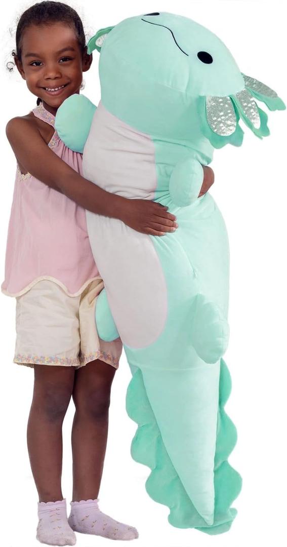Large Axolotl Plush Toy, 39" Giant Mint Axolotl Stuffed Animal Plush, Big Huggable Toys Gift for Girls Kids, Long Squishy Pillow for Holiday Birthday Christmas