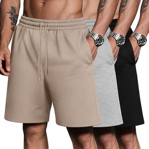 Riyiper 3 Pack Men's Bermuda Athletic Shorts Cotton Casual High Waist Shorts with Pockets Drawstring Knee Length Shorts Medium