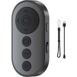 Wireless Camera Remote with Zoom/Camera Switch for Photo and Vlogging Compatible with iOS & Android Smartphone, Bluetooth Video Scrolling for Tiktok, Rechargeable Page Turner for E-Book APPS (Black)