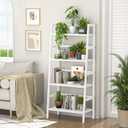 Homykic Ladder Shelf, 4-Tier Bamboo Ladder Bookshelf, 49.2 White Book Shelf, Open Bookcase Freestanding Plant Stand for Small Space, Bathroom, Living Room, Bedroom, Home Office