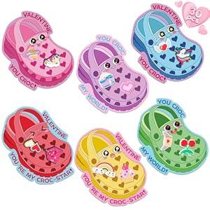 Valentines Day Cards for Kids School-Croc Valentines Cards, Valentines Day Gifts for Kids, 30 PSC Valentine Cards with Shoe Charms for Boys Girls Toddler Classroom Gift Party Favors