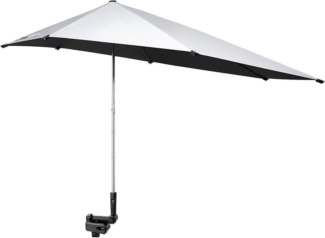 G4Free UPF 50+ Height Adjustable Chair Umbrella with Universal Clamp for Beach Chair, Golf Cart, Wheelchair, Stroller, Bleacher, Patio (Black)