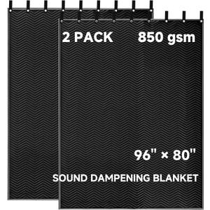 2 Pack Large Sound Dampening Blankets - 96" x 80" Heavy Duty 850GSM Acoustic Sound Blankets for Studio, Noise Reduction in Rooms, Home Theaters | Grommets for Easy Hanging, Light Blocking
